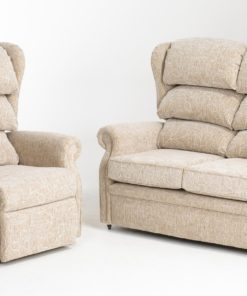 Waterfall back rise and recline chair with 2 seater settee