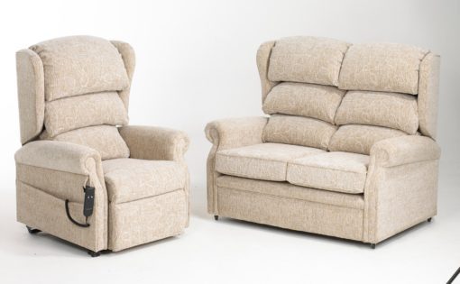Waterfall back rise and recline chair with 2 seater settee