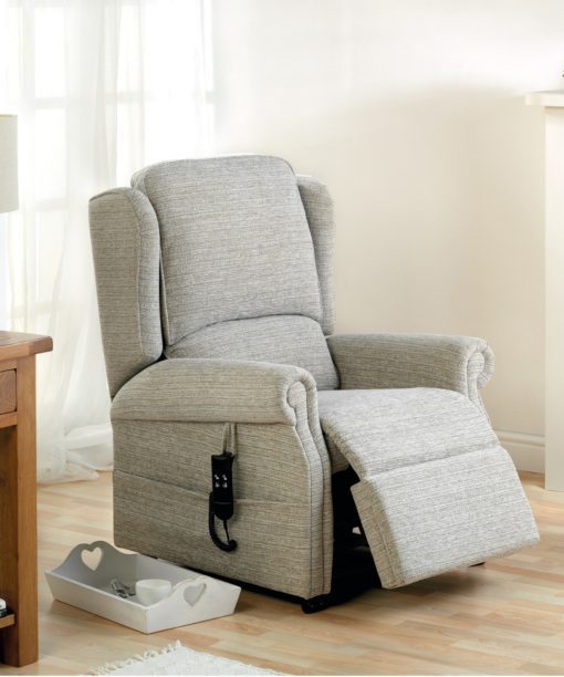 A modern rise and recline chair with a choice of three back cushions