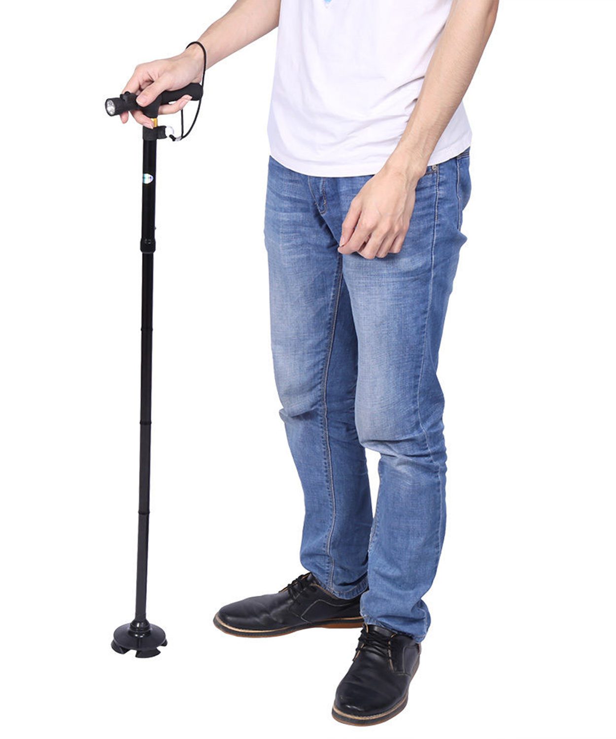 Folding Walking Stick with Torch - Height adjustable with pivoting base ...