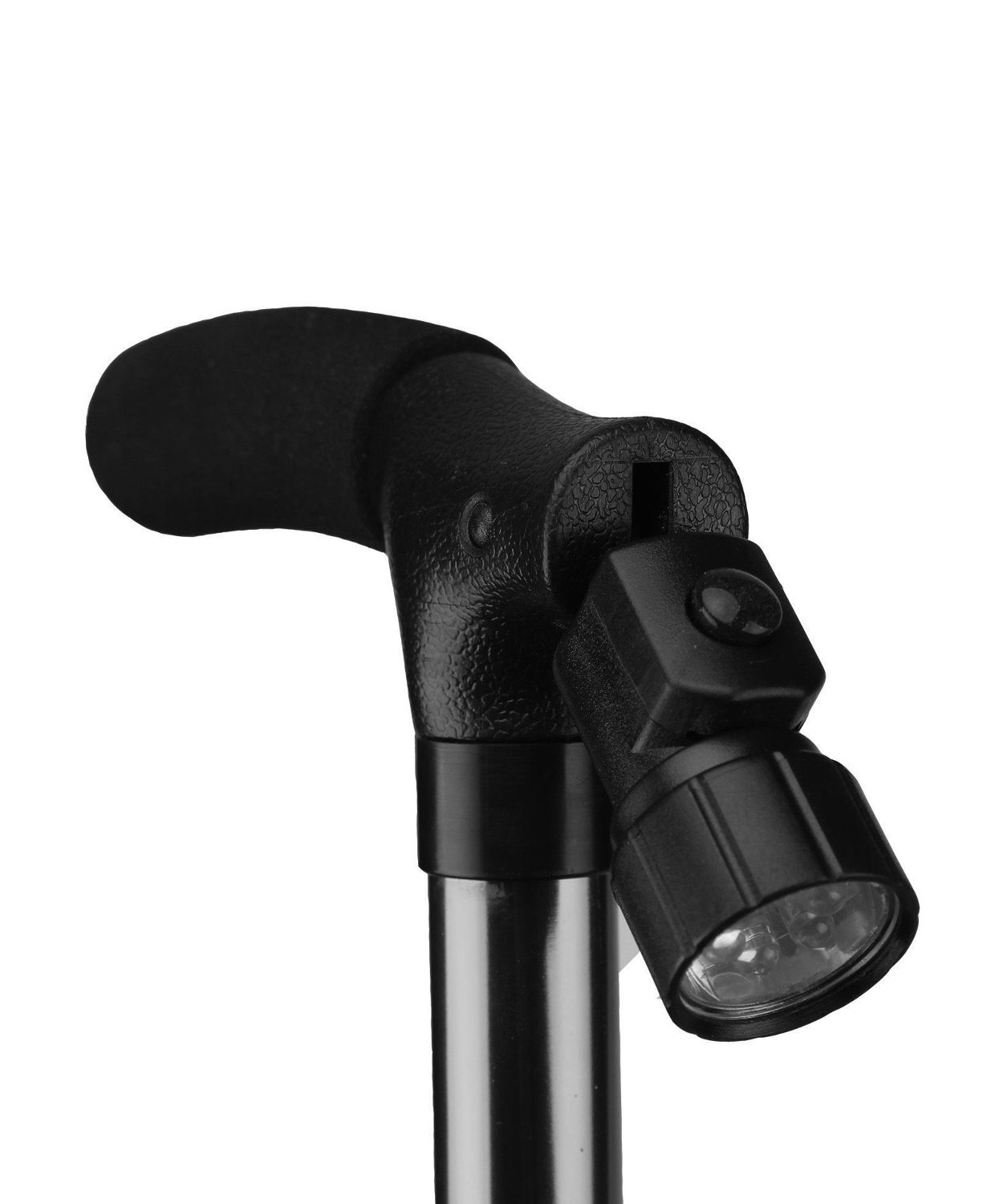 Folding Walking Stick with Torch Height adjustable with pivoting base