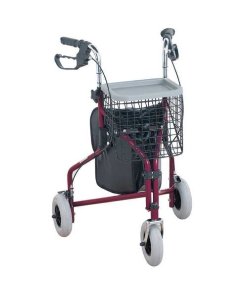Three wheeled mobility walker in red