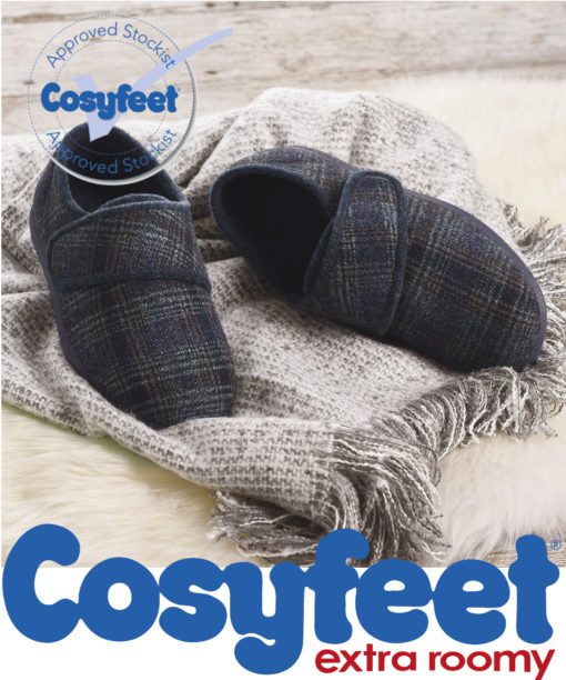 Cosyfeet Extra roomy navy tartan mens slippers