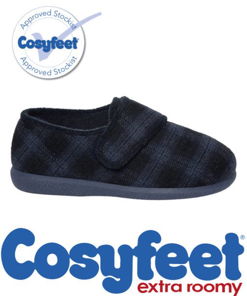 Cosyfeet Navy Tartan mens slippers