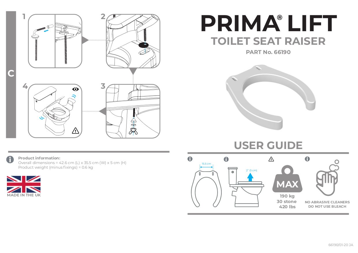 Toilet Seat Lift Boosts your toilet seat height by 50mm