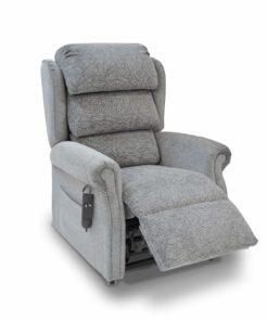rise and recliner chair in grey with high leg lift