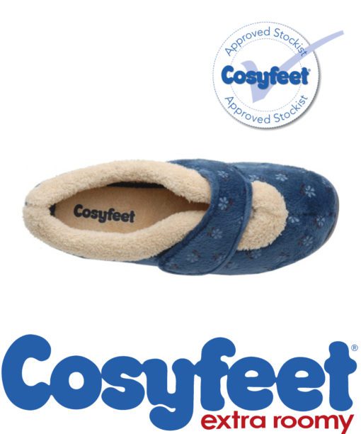 cosyfeet sleepy slippers in navy floral