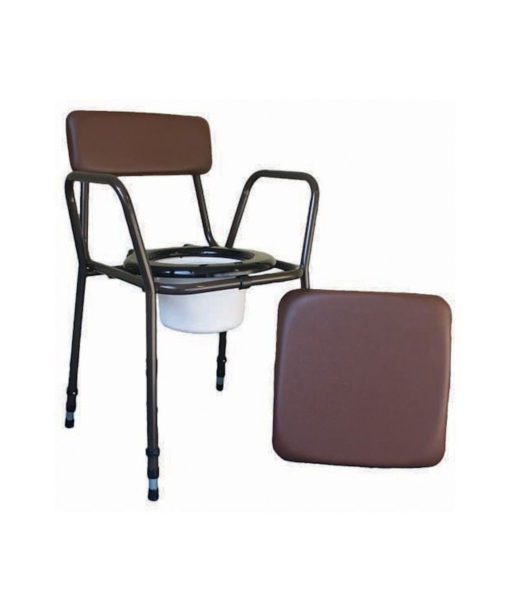 brown height adjustable commode chair with removable seat
