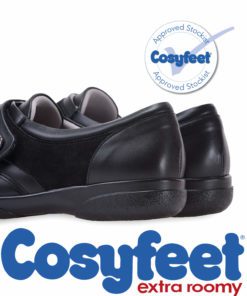 A pair of Cosyfeet Darcy extra wide and roomyblack ladies shoes