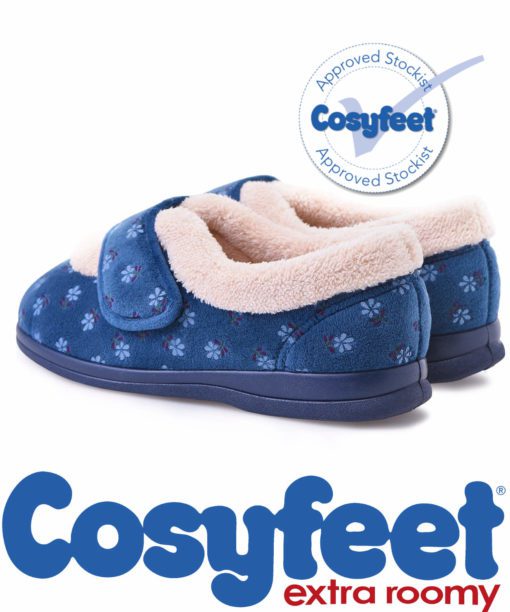 A pair of Cosyfeet extra roomy Snuggly ladies slippers in Navy Floral
