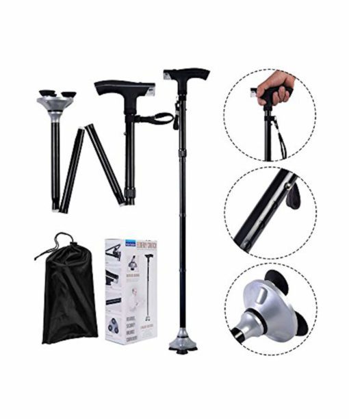 Folding walking stick with torch and carry bag