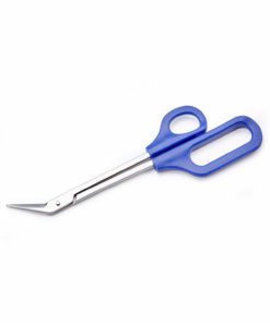 Cranked toe nail scissors with blue handle