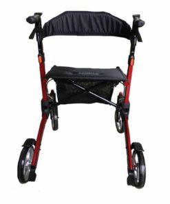 Rear view of red folding rollator